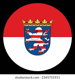 Circle Badge Hessen Flag Vektorgrafik einzeln auf schwarzem Hintergrund. Wappen von Hessen, Hessen Button Emblem. Deutschland.