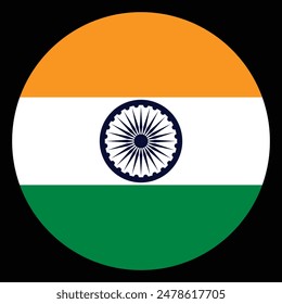 Circle badge India flag button vector illustration isolated. National symbol of India, patriotic sign. Coat of arms of India emblem banner flag. Heraldic blazon on flag.