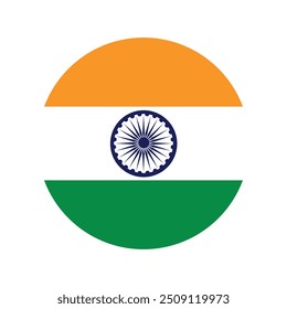 Circle badge India flag button vector illustration isolated. National symbol of India, patriotic sign. Coat of arms of India emblem banner flag. Heraldic blazon on flag.