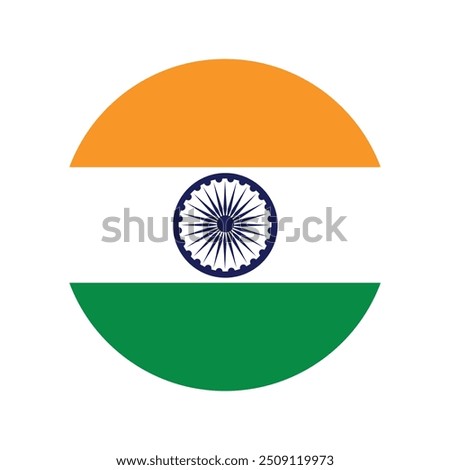 Circle badge India flag button vector illustration isolated. National symbol of India, patriotic sign. Coat of arms of India emblem banner flag. Heraldic blazon on flag.