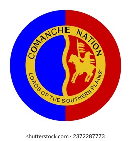 Circle badge Indian flag Comanche nation tribe vector illustration isolated on background. Symbol of native people in America. Button Comanche roundel emblem. Reservation banner in United States. 