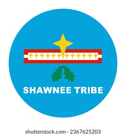 Circle badge Indian flag Shawnee Tribe of Oklahoma vector illustration isolated on background. Symbol of native people in America. Button Loyal Shawnee roundel emblem. Reservation in United States. 