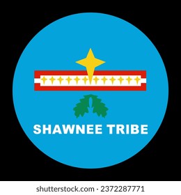 Circle badge Indian flag Shawnee Tribe of Oklahoma vector illustration isolated on background. Symbol of native people in America. Button Loyal Shawnee roundel emblem. Reservation in United States. 