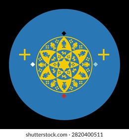 Circle badge Indian flag Yavapai Prescott tribe vector illustration isolated. Symbol of native people in America. Button roundel Yavapai Prescott clan emblem. Reservation in Arizona, USA