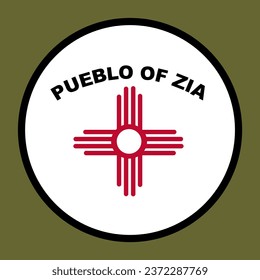 Circle badge Indian flag Zia Pueblo vector illustration isolated on background. Symbol of native people in New Mexico, United State of America. Button Zia Pueblo emblem banner. Reservation in USA. 
