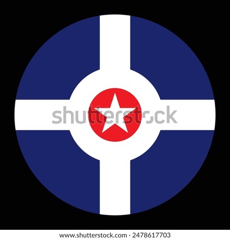 Circle badge Indianapolis flag button vector illustration  isolated. City flag symbol, town in United States of America. USA city roundel Indianapolis flag emblem banner.