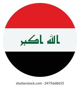 Circle Badge Irak Flagge Button Vektorillustration isoliert. Nationalsymbol des Iran-Rondells, Staat in Asien, Land im Nahen Osten. Patriotische Iran Zeichen Emblem Banner. In: Islamic Republic Heraldic Blazon.