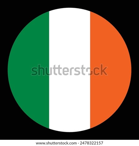 Circle badge Ireland flag button vector illustration isolated. EU country flag. State in Europe national symbol. Patriotic sign. Roundel Ireland emblem banner.