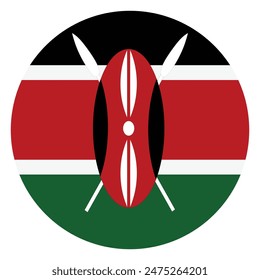 Circle badge Kenya flag button vector illustration isolated. National symbol of Kenya, country from Africa. Roundel Kenya flag emblem banner for state presentation. Patriotic sign.