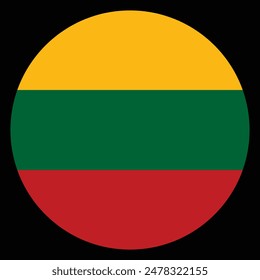 Circle badge Lithuania flag button vector illustration isolated. Symbol of country in Europe, member of EU. Baltic state. Roundel Lithuania flag emblem banner. National symbol round.