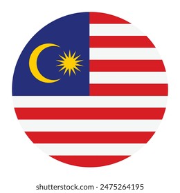 Circle badge Malaysia flag button vector illustration isolated. Kuala Lumpur flag. Malaysia is a member of Asean Economic Community, AEC. State in Asia national symbol. Roundel Malaysia emblem banner.