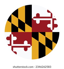 Ilustración vectorial de la bandera Maryland de la placa circular aislada en el fondo blanco. Estado de los Estados Unidos de América. Símbolo del botón símbolo nacional de Maryland. Cartel de Maryland redondel.