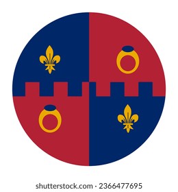 Señal circular de la bandera del condado de Montgomery ilustración vectorial aislada en el fondo. Rodeo de botón del Condado de Montgomery en el estado de Maryland. Símbolo del condado de Estados Unidos. Cartel del emblema de los Estados Unidos de América.