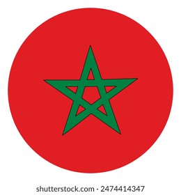 Circle badge Morocco flag button vector illustration isolated on background. North Africa state emblem. Patriotic national symbol Morocco banner. African country. Roundel Morocco flag emblem banner.