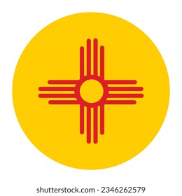 Circle badge New Mexico State Flag vector illustration isolated on white background. United States of America country national symbol. Button New Mexico banner emblem roundel..