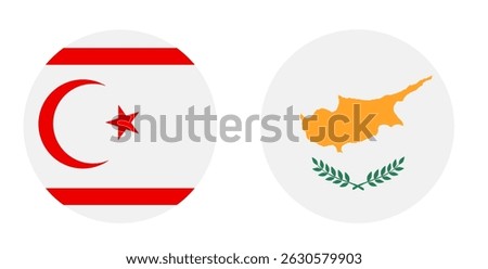 Circle badge North Cyprus flag button vector illustration isolated. Part of Cyprus island in Turkey. Half moon and star, Islamic national symbol against Roundel Cyprus flag banner emblem.