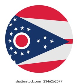 Circle Badge Ohio Flag Vektorgrafik einzeln auf weißem Hintergrund. Ländersymbol der Vereinigten Staaten von Amerika. Button Ohio Roundel Emblem.