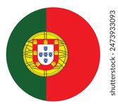 Circle badge Portugal flag button vector illustration isolated on background. Portugal national symbol coat of arms . Patriotic sign. Roundel Portugal flag emblem banner.