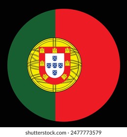 Insignia de círculo Ilustración vectorial de Botón de la bandera de Portugal aislado en el fondo. Símbolo nacional portugués escudo de armas . Signo patriótico. Anuncio con emblema de la bandera de Portugal.