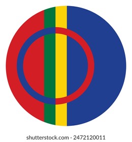 Circle badge Sami people flag button vector illustration isolated. Finno Ugric people from Sweden and Norway territory. National symbol emblem roundel.