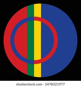 Circle badge Sami people flag button vector illustration isolated. Finno Ugric people from Sweden and Norway territory. National symbol emblem roundel.