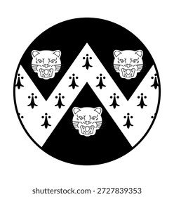 Insignia de círculo Ilustración vectorial de la bandera de Shropshire aislada. Territorio en la región de West Midlands, provincia de Inglaterra, Reino Unido, Gran Bretaña. Anuncio nacional patriótico de la bandera de Shropshire.