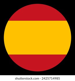 Circle badge Spain flag button vector illustration isolated on black background. Country in Europe. Roundel emblem of Spain banner flag.