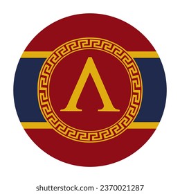 Circle badge Sparta flag vector illustration isolated. Spartan flag symbol. Ancient flag of Sparta polis roundel banner. City state symbol in ancient Greece. Brave warriors symbol from antique Greek.