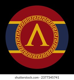 Circle badge Sparta flag vector illustration isolated. Spartan flag symbol. Ancient flag of Sparta polis roundel banner. City state symbol in ancient Greece. Brave warriors symbol from antique Greek.