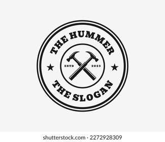 Circle Badge Stamp Retro Vintage Hummer Tool Hammer Builder Renovation Handyman Vector Logo Design