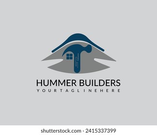 Circle Badge Stamp Retro Vintage Hummer Tool Hammer Builder Renovation Handyman Vector Logo Design