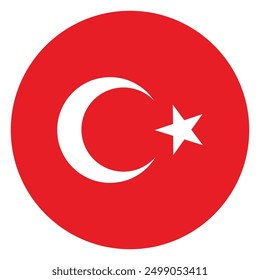 Circle badge Turkey flag button vector illustration isolated. Turkish national symbol. Half moon and star, Islamic traditional sign. Turkey flag banner emblem. State in Asia and in Europe.