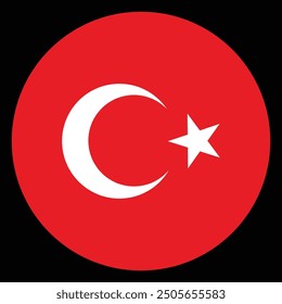 Circle badge Turkey flag button vector illustration isolated. Turkish national symbol. Half moon and star, Islamic traditional sign. Turkey flag banner emblem. State in Asia and in Europe.