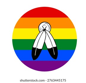 Circle badge Two spirit pride Flag button vector illustration isolated. LGBT flag Native American community sexual gender rights emblem. Indians lesbian and gay culture in United States of America. 