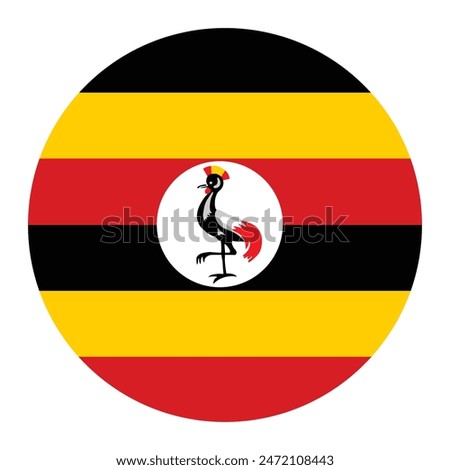 Circle badge Uganda flag vector illustration isolated on white background. East Africa state. African country national symbol. Emblem of Uganda. Roundel Uganda button flag. Secretary bird.