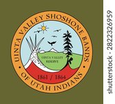 Circle badge Uinta Valley Shoshone Tribe Indian flag vector illustration isolated. Symbol of native people in America. Button Shoshone clan roundel emblem. Reservation in Utah, USA.