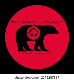 Circle badge United Auburn Indian Community flag vector illustration isolated. Symbol of native people in America. Button Auburn Indian roundel emblem. Reservation Miwok UAIC tribe in California, USA.