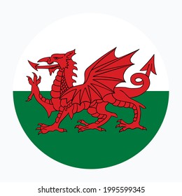 Circle badge Wales flag coat of arms vector illustration isolated. National emblem Coat of arms of Wales roundel emblem. Patriotic national symbol Wales button flag.