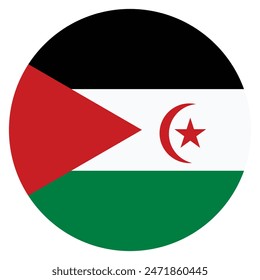 Insignia de círculo Sahara Occidental bandera redondel Ilustración vectorial aislado. Botón de la bandera saharaui, símbolo nacional de la República Árabe Democrática. Estado en África.