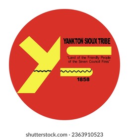 Circle badge Yankton Sioux Tribe Indian flag vector illustration isolated on background. Symbol of native people in America. Button Yankton Sioux roundel emblem. Reservation in United States banner. 