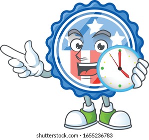 Circle badges USA with star cartoon character style with a clock