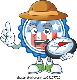 A circle badges USA with star explorer cartoon design having a compass