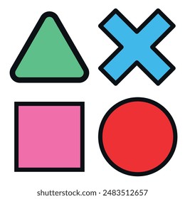 Circle, ball, square and x icons on a transparent background for websites and graphic resources.