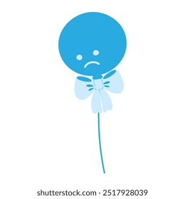 Circle balloon with sad smiley face in bow in trendy monochrome blue. Blue Monday greeting design idea