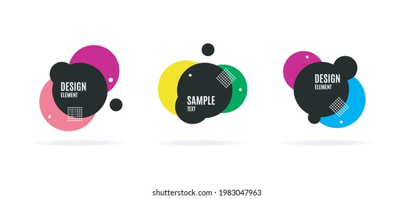Circle Banner with Abstract Memphis Style Elements Set. Vector