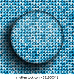 Circle banner or background with blue sequins, glitters, sparkles, paillettes. Disco party light music with shiny sequins. Blue dots glitter texture. Metallic glowing cloth. Bright wall. Repeat.