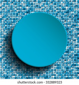 Circle banner or background with blue sequins, glitters, sparkles, paillettes. Disco party light music with shiny sequins. Blue dots glitter texture. Metallic glowing cloth. Bright wall. Repeat.