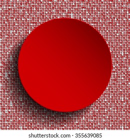 Circle banner or background with red sequins, glitters, sparkles, paillettes. Disco party light music with shiny sequins. Red dots glitter texture. Metallic glowing cloth. Bright wall. Repeat.