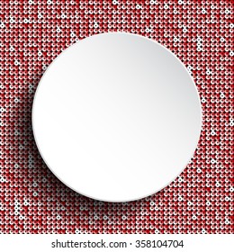 Circle banner or background with red sequins, glitters, sparkles, paillettes. Disco party light music with shiny sequins. Red dots glitter texture. Metallic glowing cloth. Bright wall. Repeat.