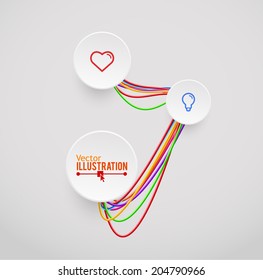 Circle banner and colorful wavy wires. Industrial infographic concept. Vector illustration.